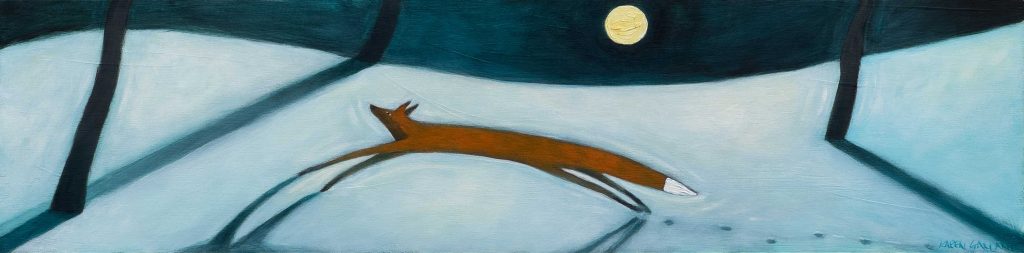 Fox running under the winter moonlight.
